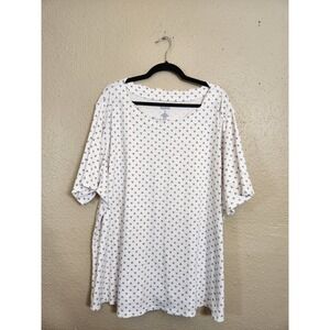 Croft & Barrow Women's White Polka Dot Pullover Short Sleeve T-Shirt Size‎ 4X